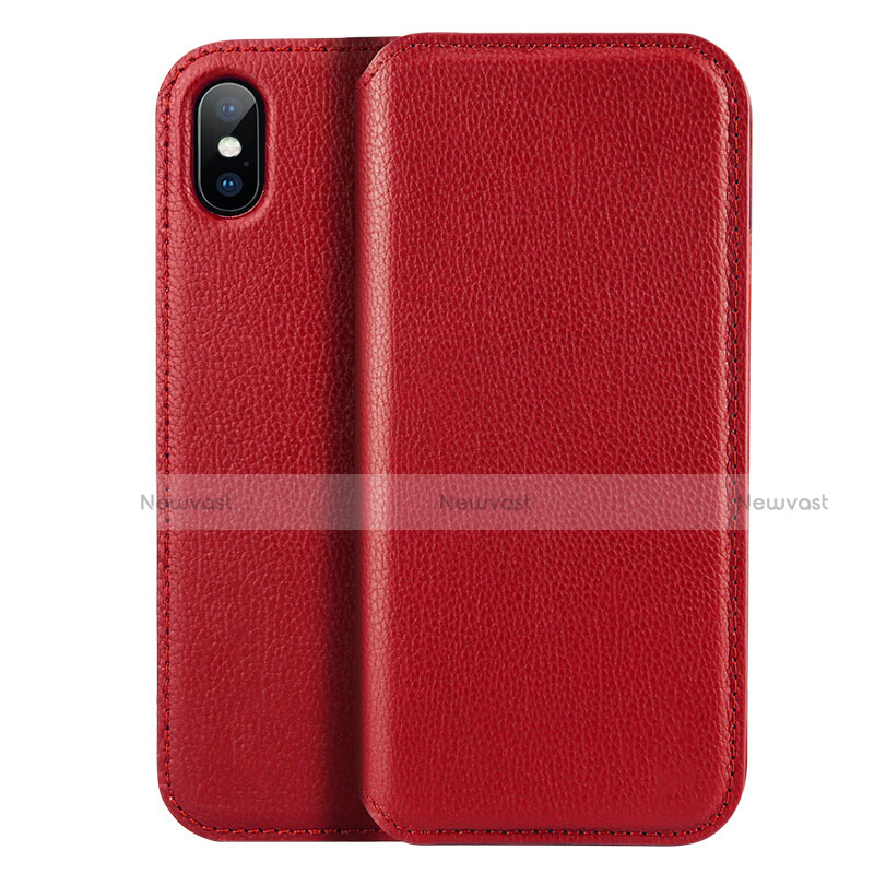 Leather Case Flip Cover for Apple iPhone Xs Max Red