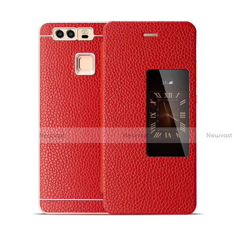Leather Case Flip Cover for Huawei P9 Red