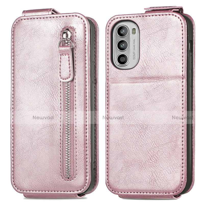 Leather Case Flip Cover Vertical for Motorola Moto G52j 5G Rose Gold