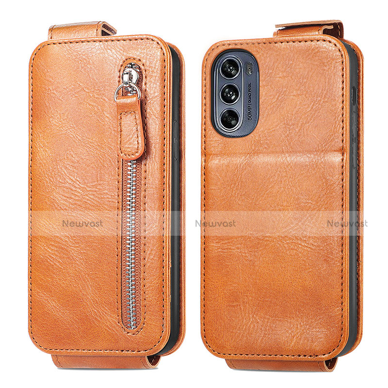 Leather Case Flip Cover Vertical for Motorola Moto G62 5G Brown