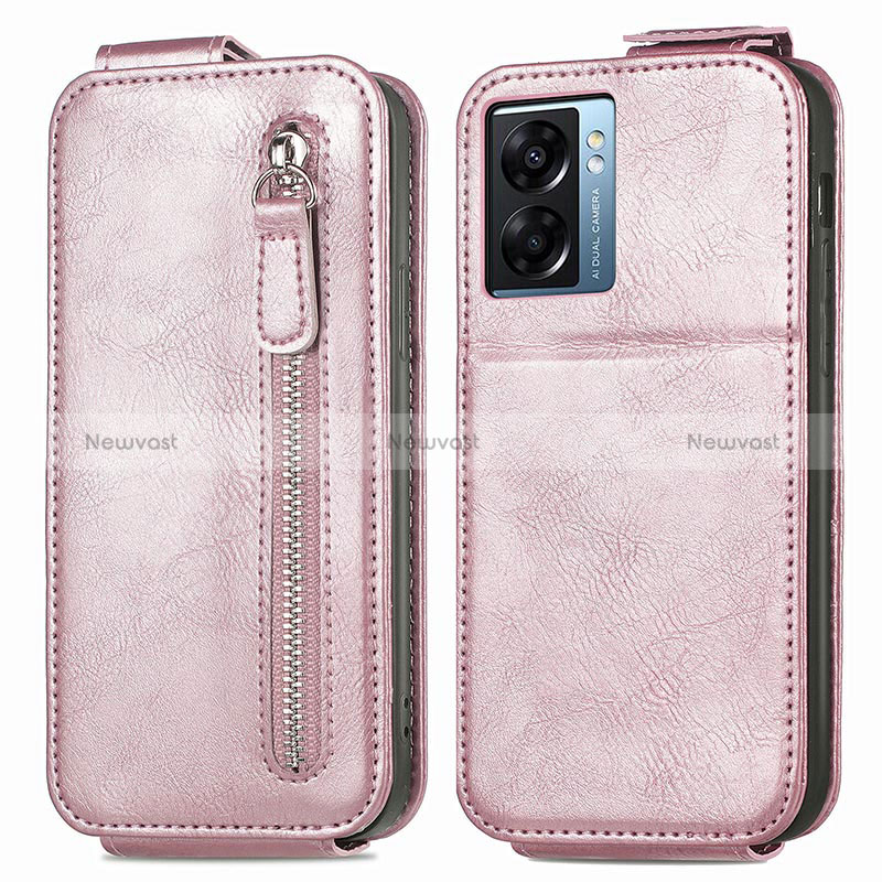 Leather Case Flip Cover Vertical for Oppo A56S 5G Rose Gold