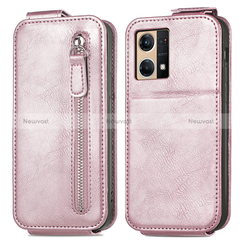 Leather Case Flip Cover Vertical for Oppo Reno7 4G Rose Gold