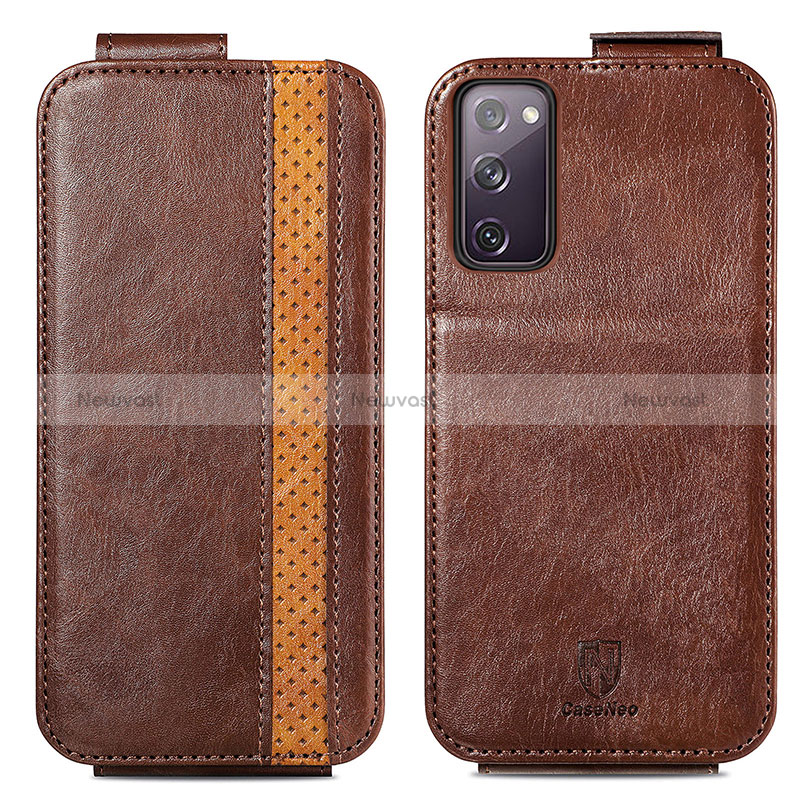 Leather Case Flip Cover Vertical for Samsung Galaxy S20 FE 5G Brown