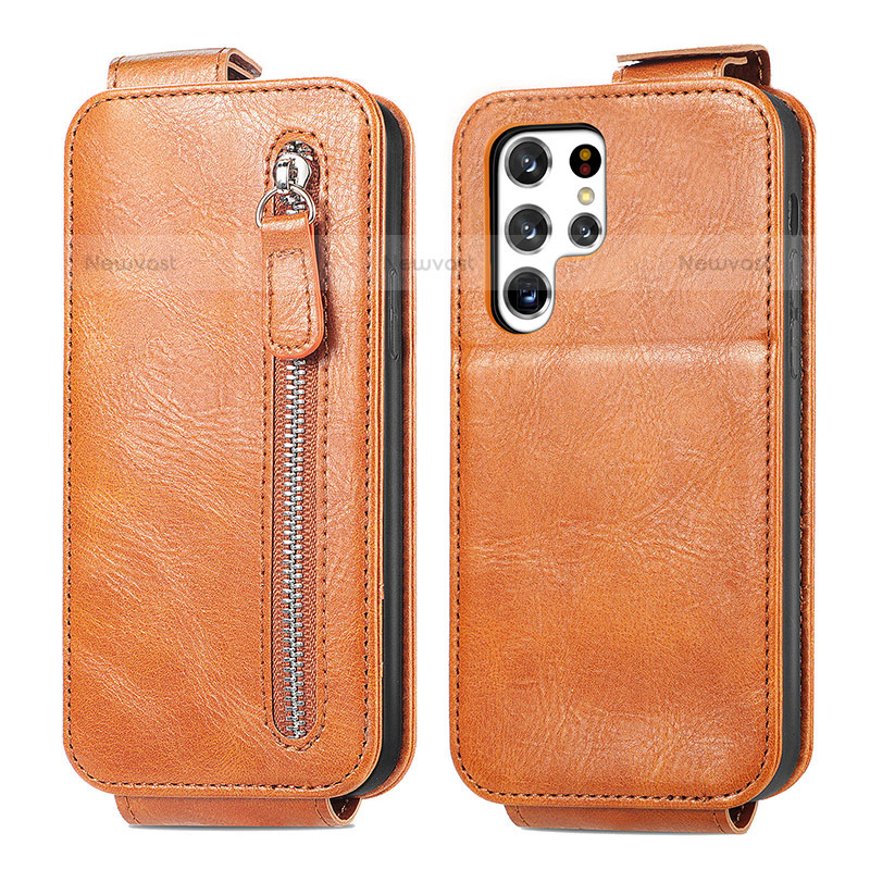 Leather Case Flip Cover Vertical for Samsung Galaxy S21 Ultra 5G Brown