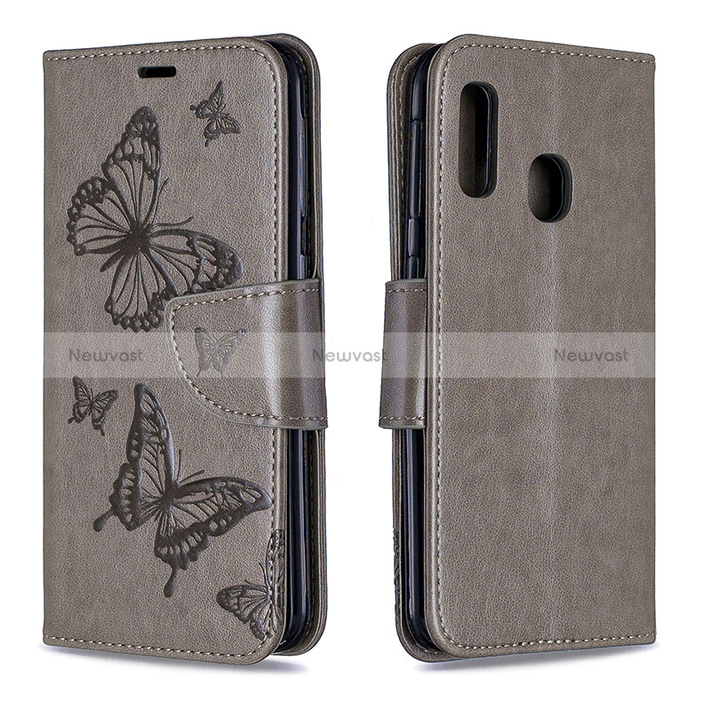 Leather Case Stands Butterfly Flip Cover Holder B01F for Samsung Galaxy A20e Gray