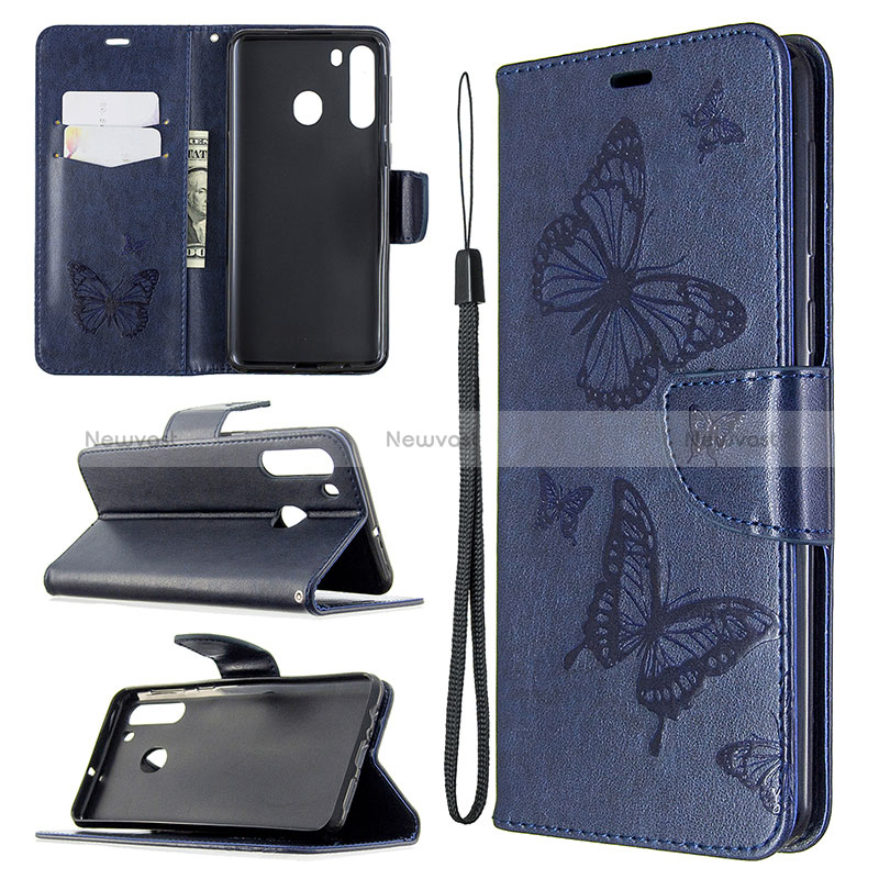 Leather Case Stands Butterfly Flip Cover Holder B01F for Samsung Galaxy A21