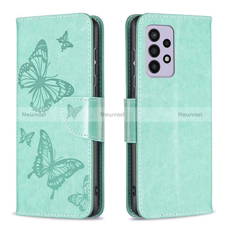 Leather Case Stands Butterfly Flip Cover Holder B01F for Samsung Galaxy A33 5G Green