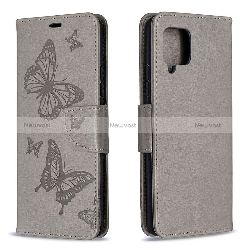 Leather Case Stands Butterfly Flip Cover Holder B01F for Samsung Galaxy A42 5G Gray