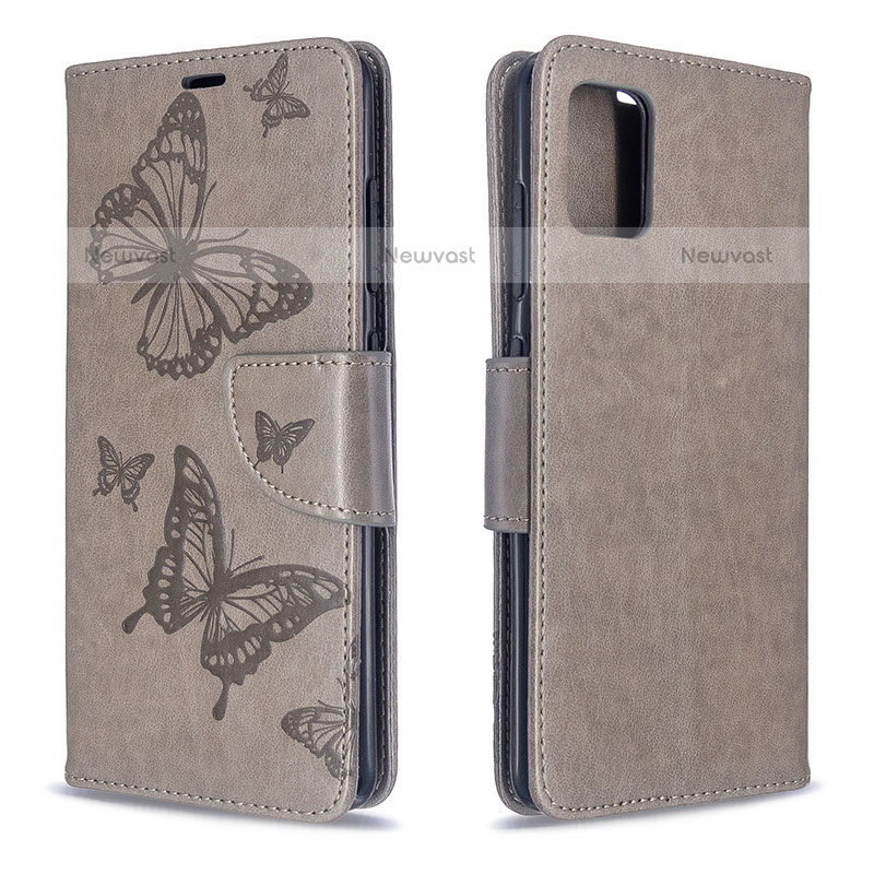 Leather Case Stands Butterfly Flip Cover Holder B01F for Samsung Galaxy A51 4G Gray