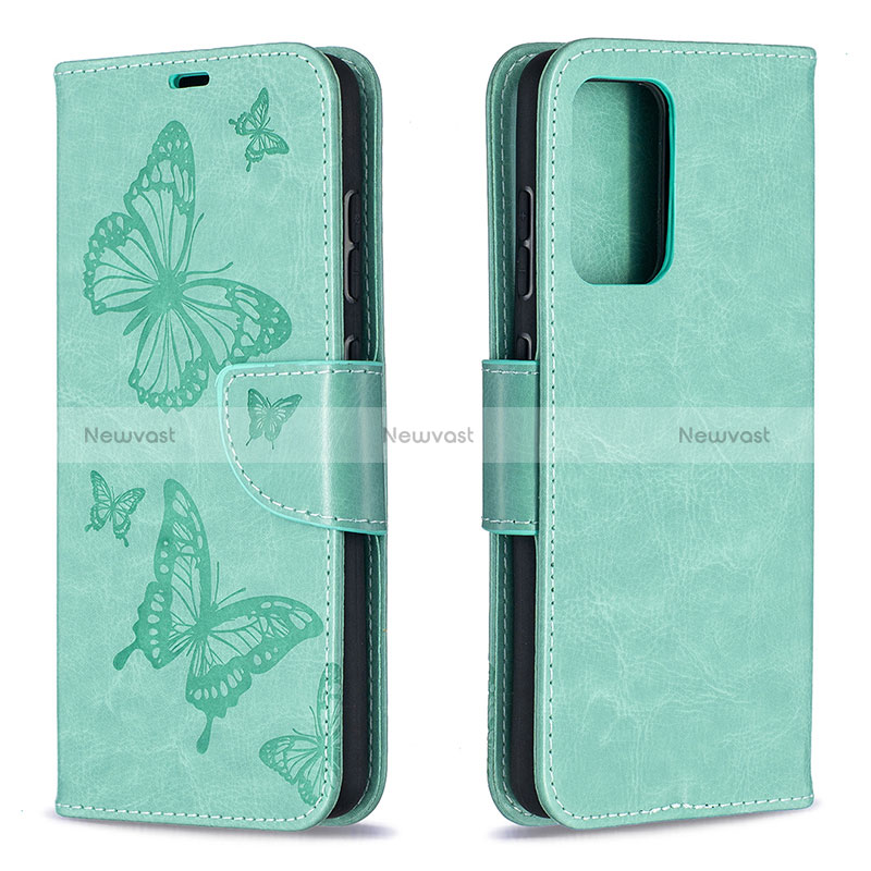 Leather Case Stands Butterfly Flip Cover Holder B01F for Samsung Galaxy A52 5G Green