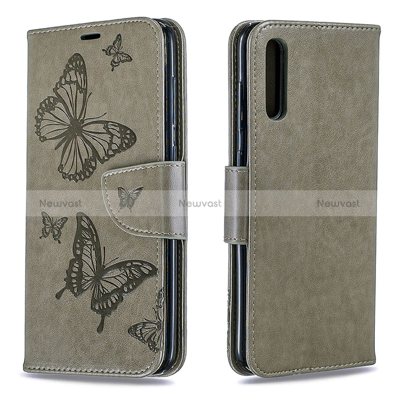 Leather Case Stands Butterfly Flip Cover Holder B01F for Samsung Galaxy A70 Gray