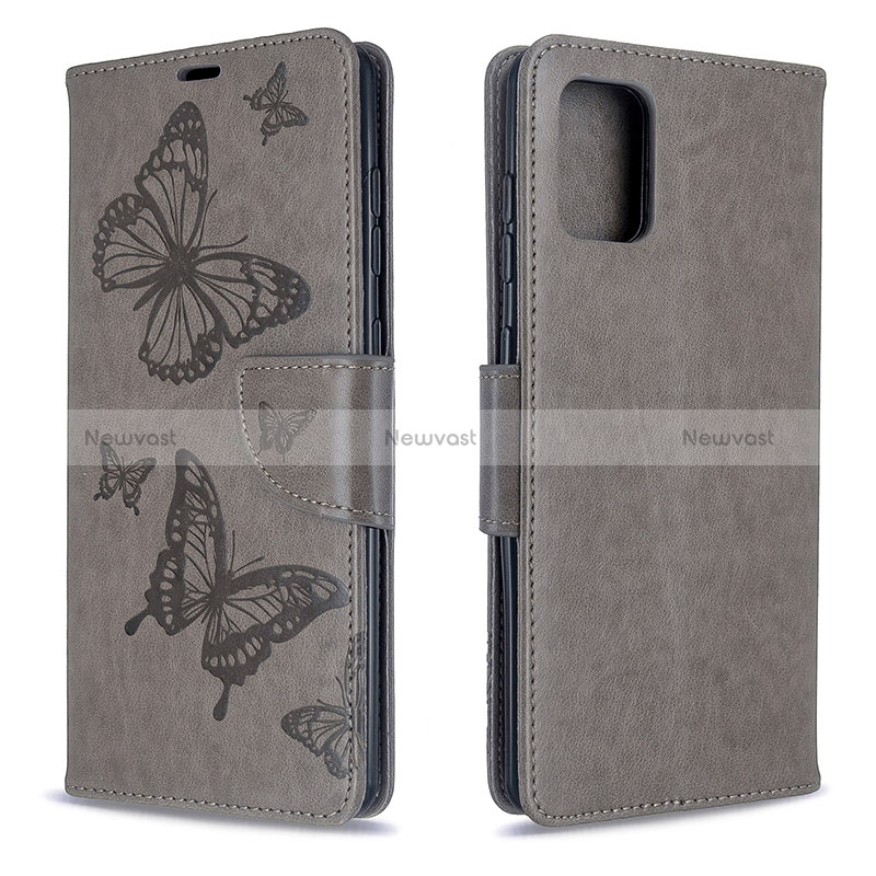 Leather Case Stands Butterfly Flip Cover Holder B01F for Samsung Galaxy A71 5G Gray