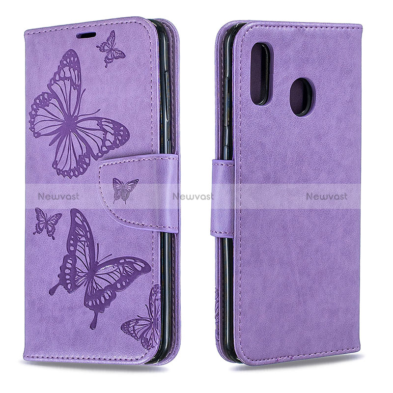 Leather Case Stands Butterfly Flip Cover Holder B01F for Samsung Galaxy M10S Clove Purple
