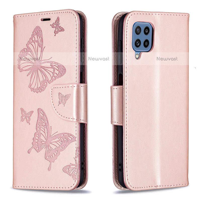 Leather Case Stands Butterfly Flip Cover Holder B01F for Samsung Galaxy M32 4G Rose Gold