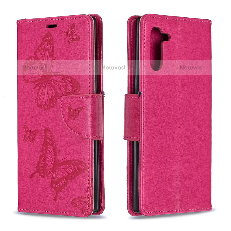 Leather Case Stands Butterfly Flip Cover Holder B01F for Samsung Galaxy Note 10 5G Hot Pink