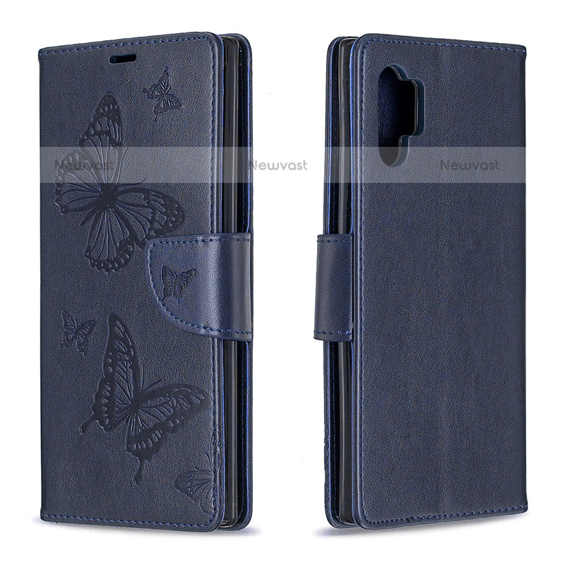 Leather Case Stands Butterfly Flip Cover Holder B01F for Samsung Galaxy Note 10 Plus 5G Blue
