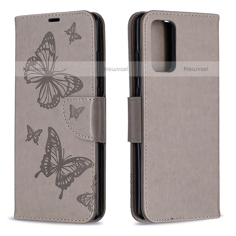 Leather Case Stands Butterfly Flip Cover Holder B01F for Samsung Galaxy Note 20 5G Gray