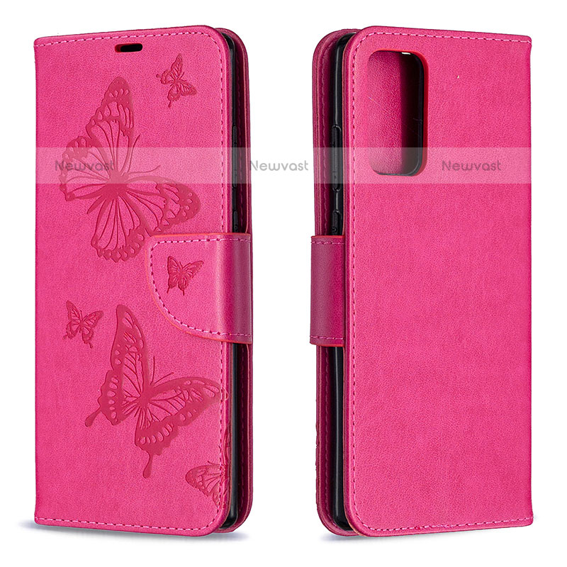 Leather Case Stands Butterfly Flip Cover Holder B01F for Samsung Galaxy Note 20 5G Hot Pink