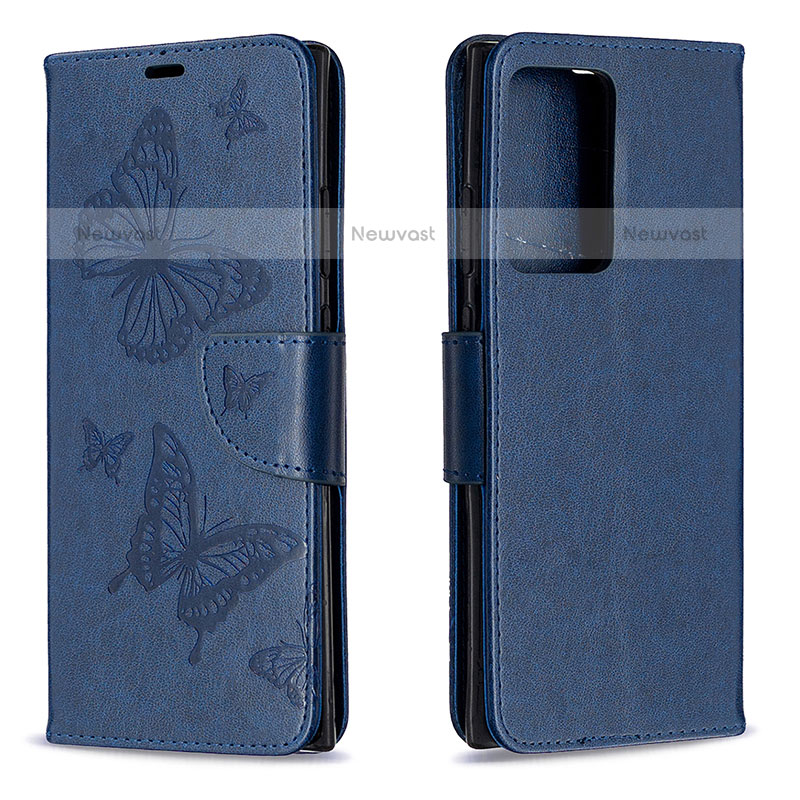 Leather Case Stands Butterfly Flip Cover Holder B01F for Samsung Galaxy Note 20 Ultra 5G Blue