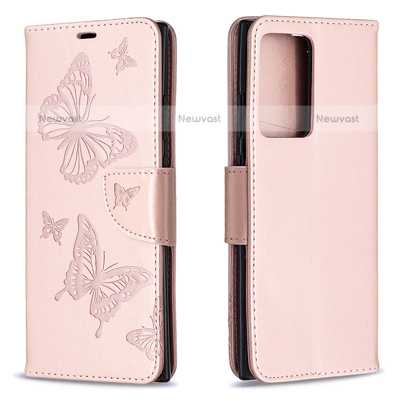 Leather Case Stands Butterfly Flip Cover Holder B01F for Samsung Galaxy Note 20 Ultra 5G Rose Gold