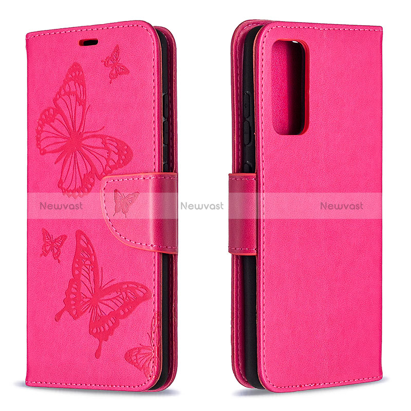 Leather Case Stands Butterfly Flip Cover Holder B01F for Samsung Galaxy S20 FE (2022) 5G Hot Pink