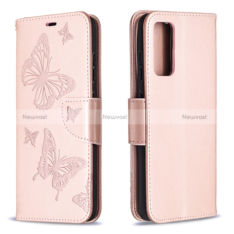 Leather Case Stands Butterfly Flip Cover Holder B01F for Samsung Galaxy S20 FE 5G Rose Gold