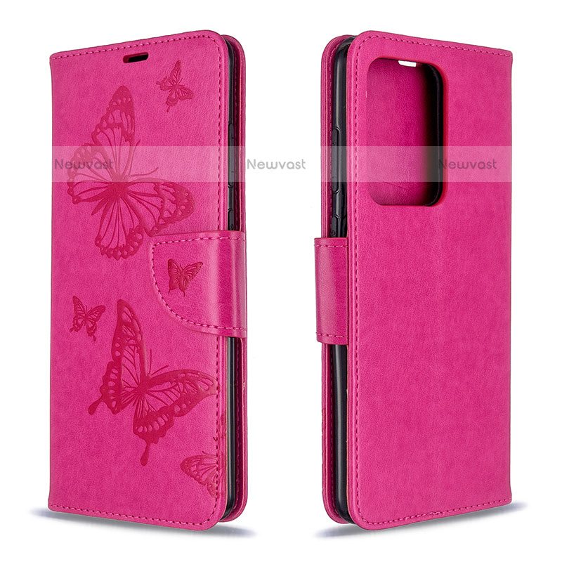 Leather Case Stands Butterfly Flip Cover Holder B01F for Samsung Galaxy S20 Plus 5G Hot Pink