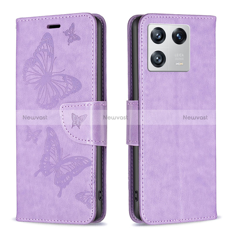 Leather Case Stands Butterfly Flip Cover Holder B01F for Xiaomi Mi 13 Pro 5G Clove Purple