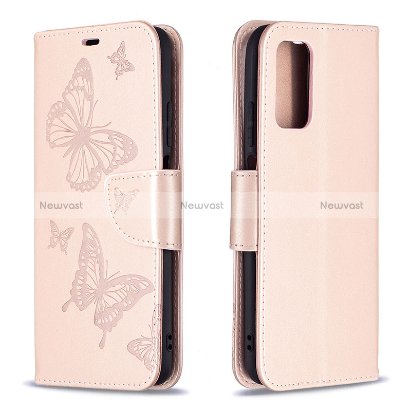 Leather Case Stands Butterfly Flip Cover Holder B01F for Xiaomi Poco M3 Rose Gold