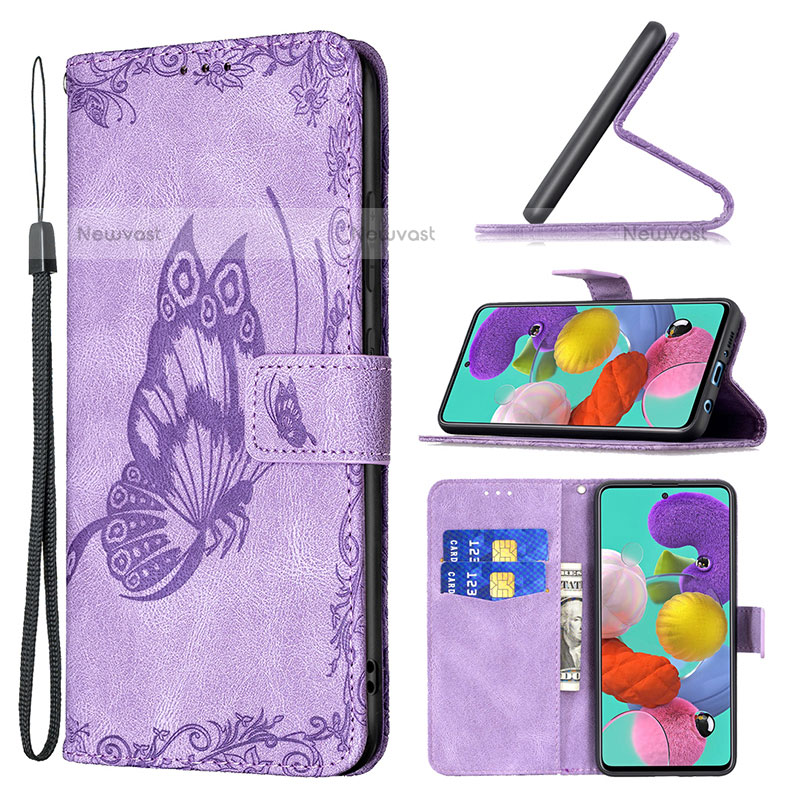 Leather Case Stands Butterfly Flip Cover Holder B02F for Samsung Galaxy A51 4G