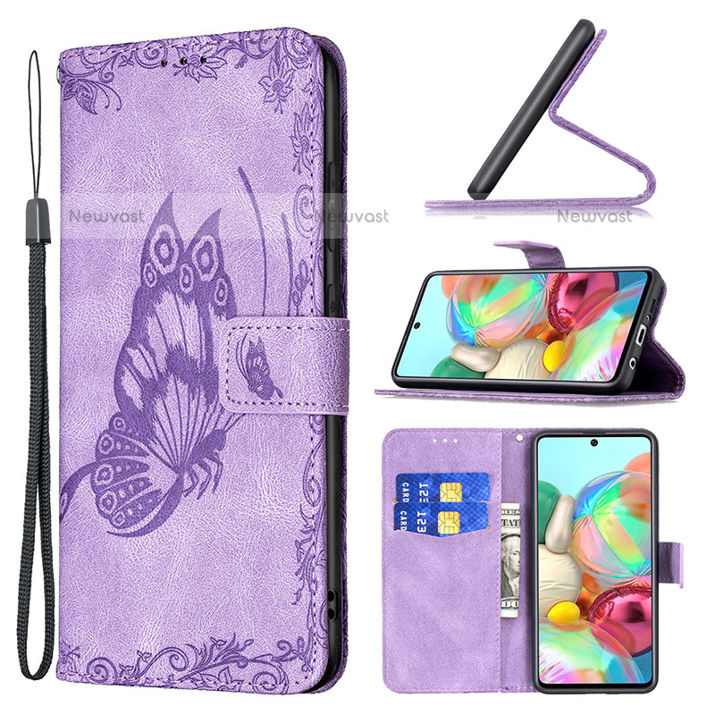 Leather Case Stands Butterfly Flip Cover Holder B02F for Samsung Galaxy A71 4G A715