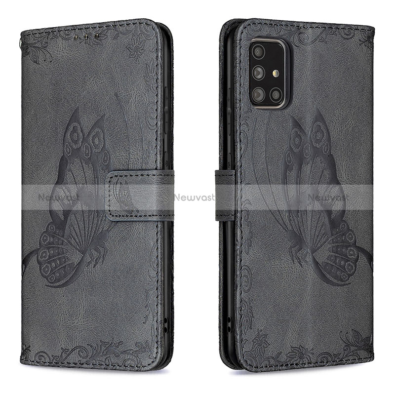 Leather Case Stands Butterfly Flip Cover Holder B02F for Samsung Galaxy A71 5G Black