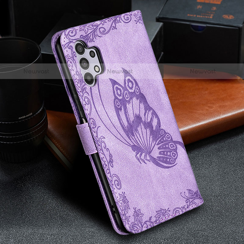 Leather Case Stands Butterfly Flip Cover Holder B02F for Samsung Galaxy M32 5G