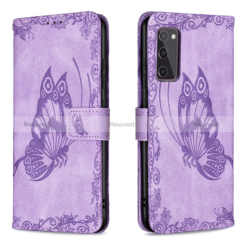 Leather Case Stands Butterfly Flip Cover Holder B02F for Samsung Galaxy S20 FE (2022) 5G Clove Purple