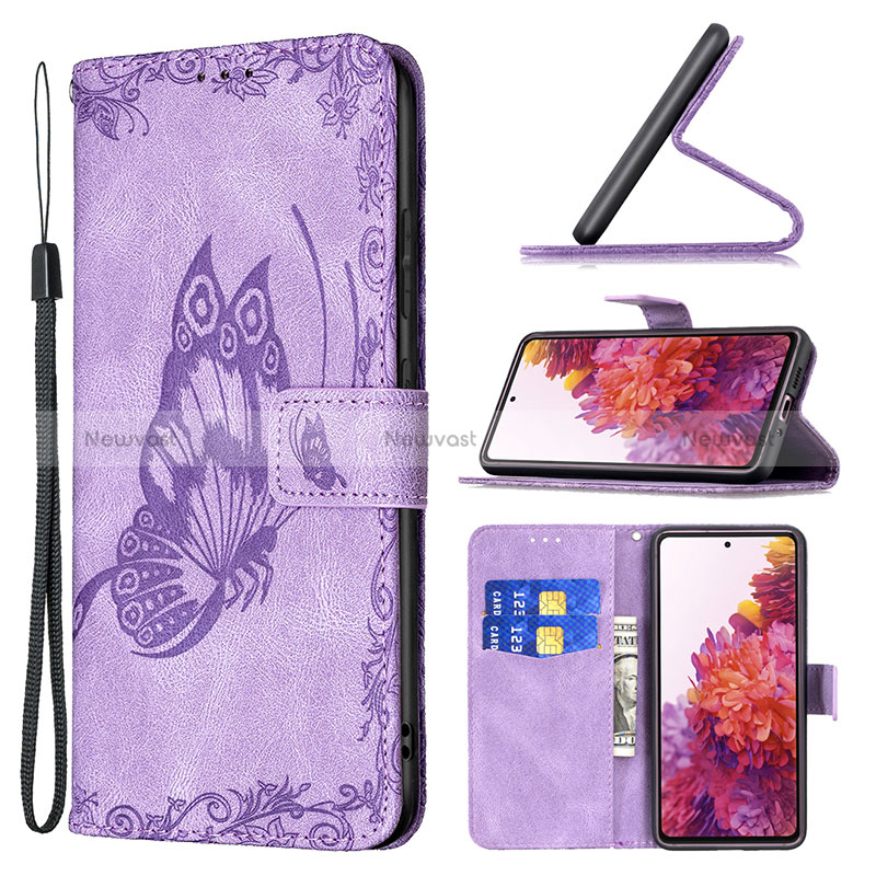 Leather Case Stands Butterfly Flip Cover Holder B02F for Samsung Galaxy S20 FE 4G