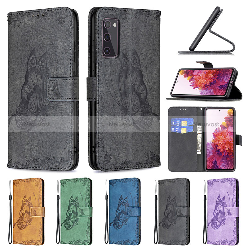 Leather Case Stands Butterfly Flip Cover Holder B02F for Samsung Galaxy S20 Lite 5G