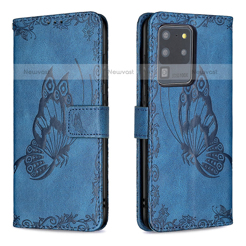 Leather Case Stands Butterfly Flip Cover Holder B02F for Samsung Galaxy S20 Ultra 5G