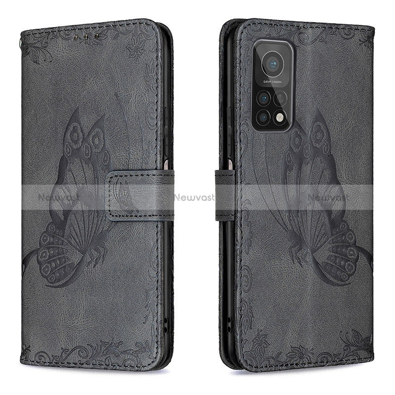 Leather Case Stands Butterfly Flip Cover Holder B02F for Xiaomi Mi 10T 5G Black