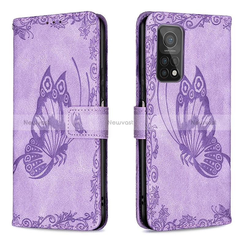 Leather Case Stands Butterfly Flip Cover Holder B02F for Xiaomi Mi 10T 5G Clove Purple