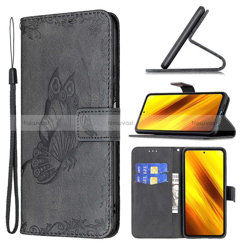Leather Case Stands Butterfly Flip Cover Holder B02F for Xiaomi Poco X3 Pro