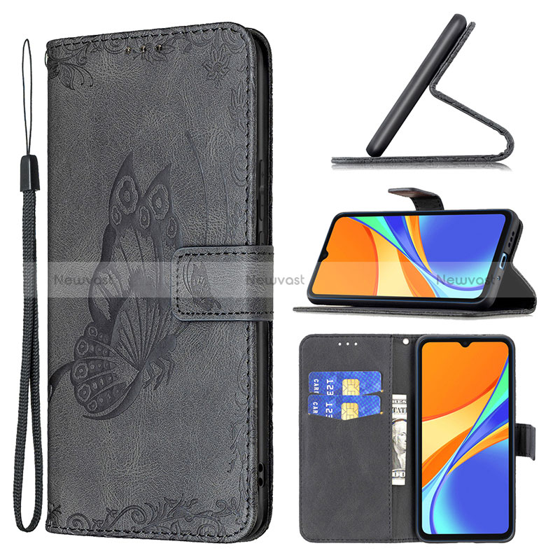 Leather Case Stands Butterfly Flip Cover Holder B02F for Xiaomi Redmi 10A 4G