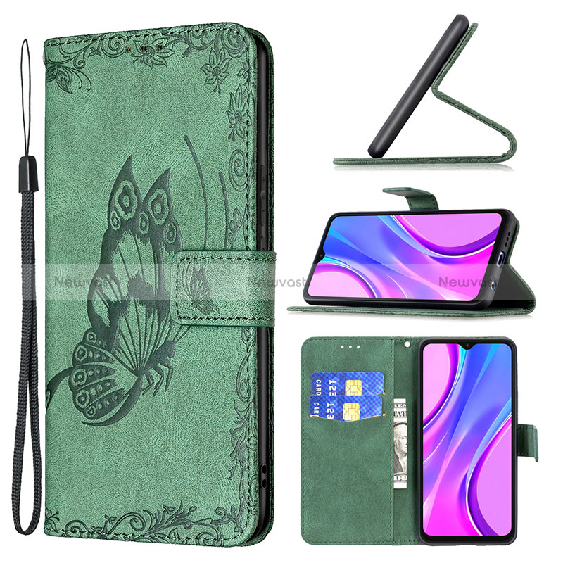Leather Case Stands Butterfly Flip Cover Holder B02F for Xiaomi Redmi 9