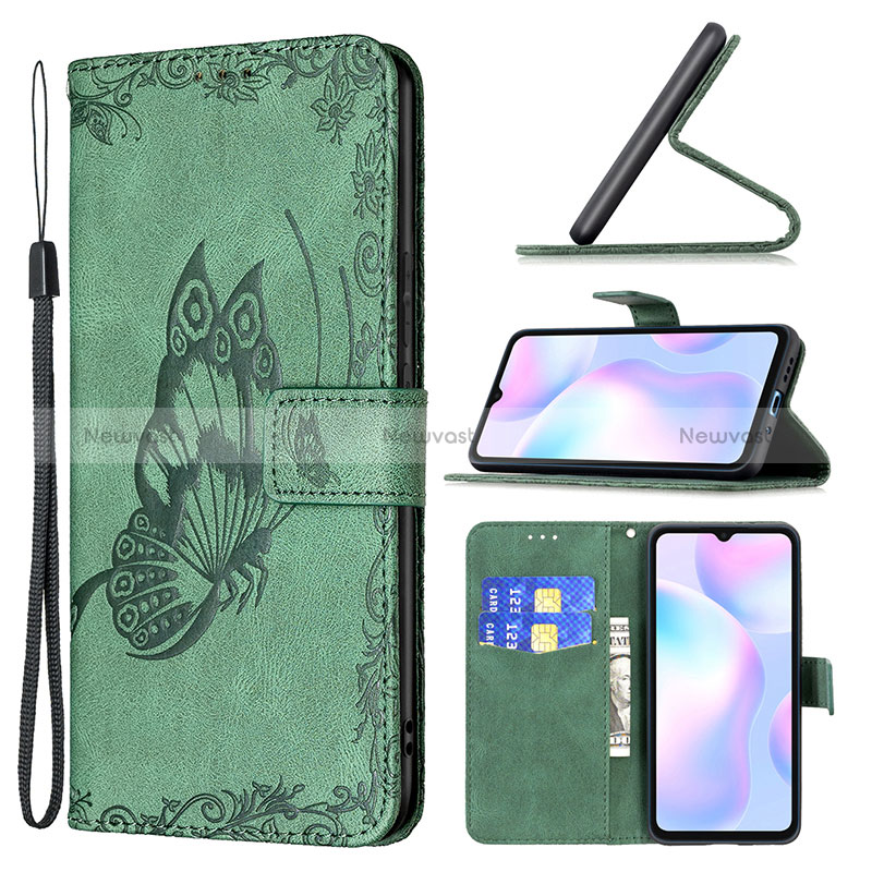 Leather Case Stands Butterfly Flip Cover Holder B02F for Xiaomi Redmi 9AT