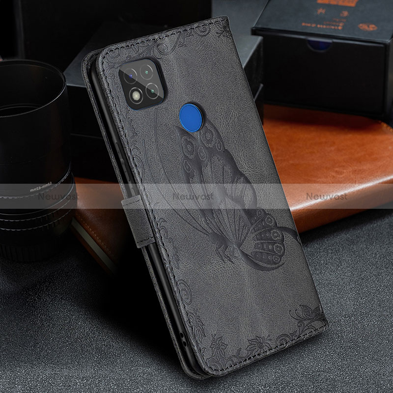 Leather Case Stands Butterfly Flip Cover Holder B02F for Xiaomi Redmi 9C