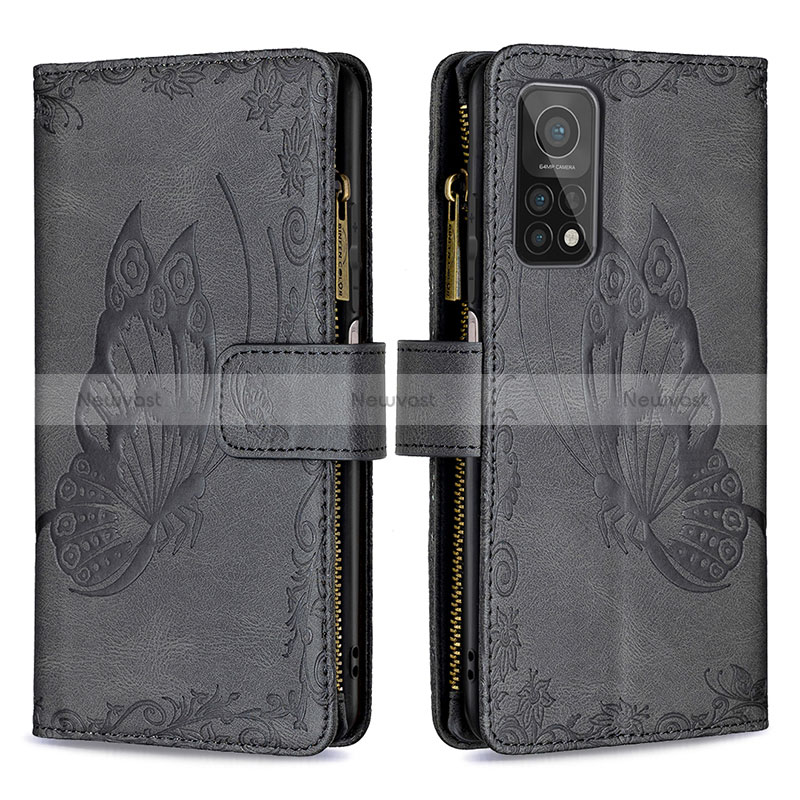 Leather Case Stands Butterfly Flip Cover Holder B03F for Xiaomi Mi 10T 5G Black
