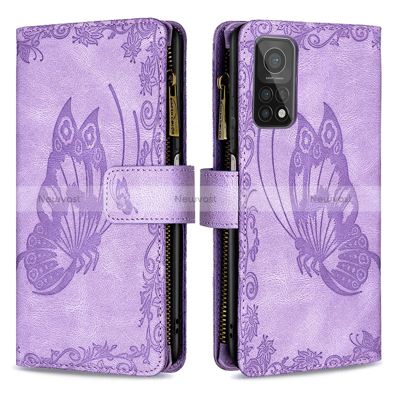 Leather Case Stands Butterfly Flip Cover Holder B03F for Xiaomi Mi 10T Pro 5G Clove Purple