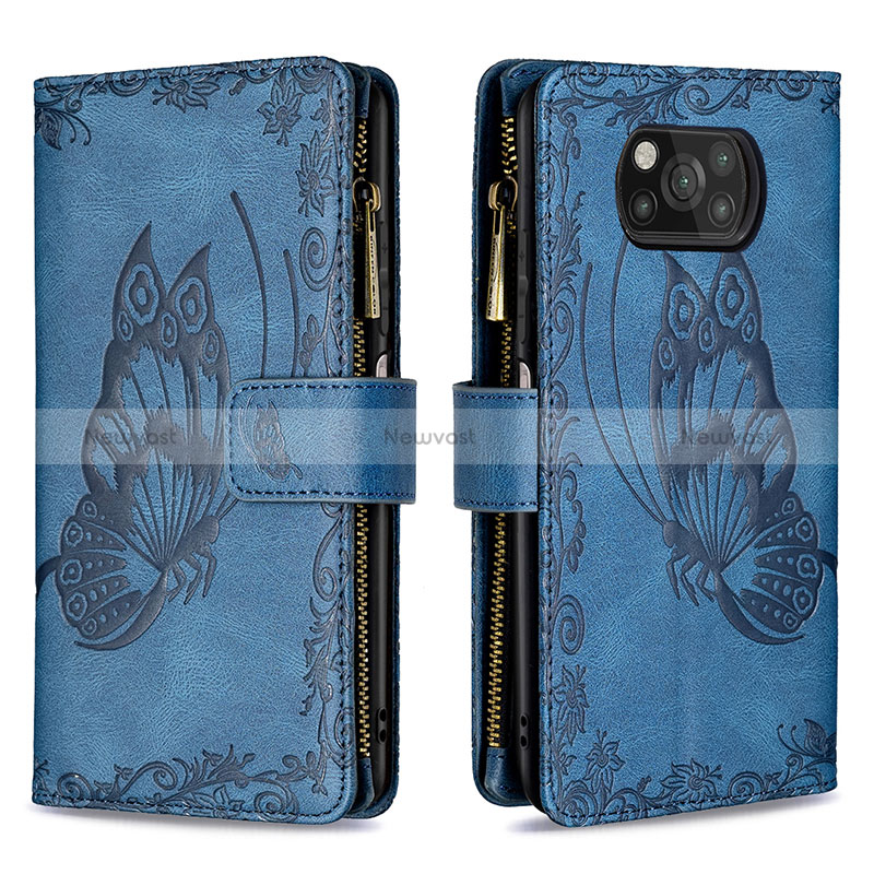 Leather Case Stands Butterfly Flip Cover Holder B03F for Xiaomi Poco X3 NFC Blue