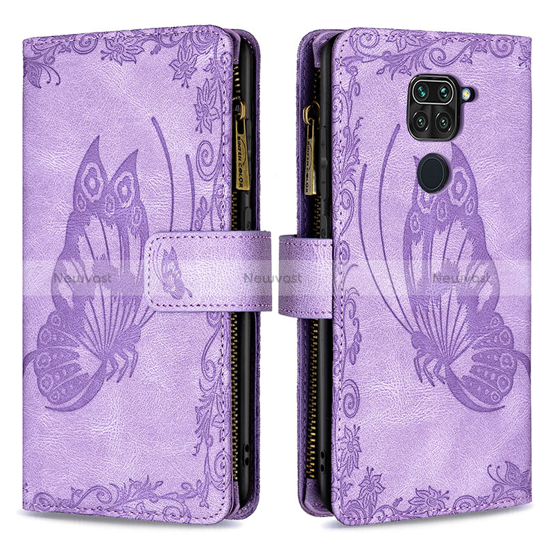 Leather Case Stands Butterfly Flip Cover Holder B03F for Xiaomi Redmi Note 9 Clove Purple