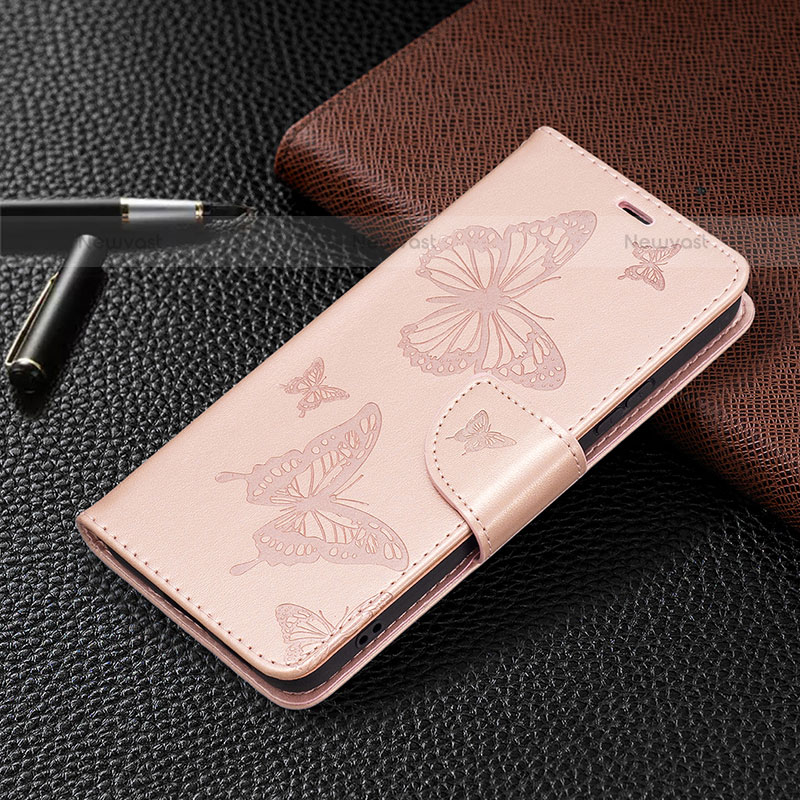 Leather Case Stands Butterfly Flip Cover Holder B13F for Samsung Galaxy S21 FE 5G Gold