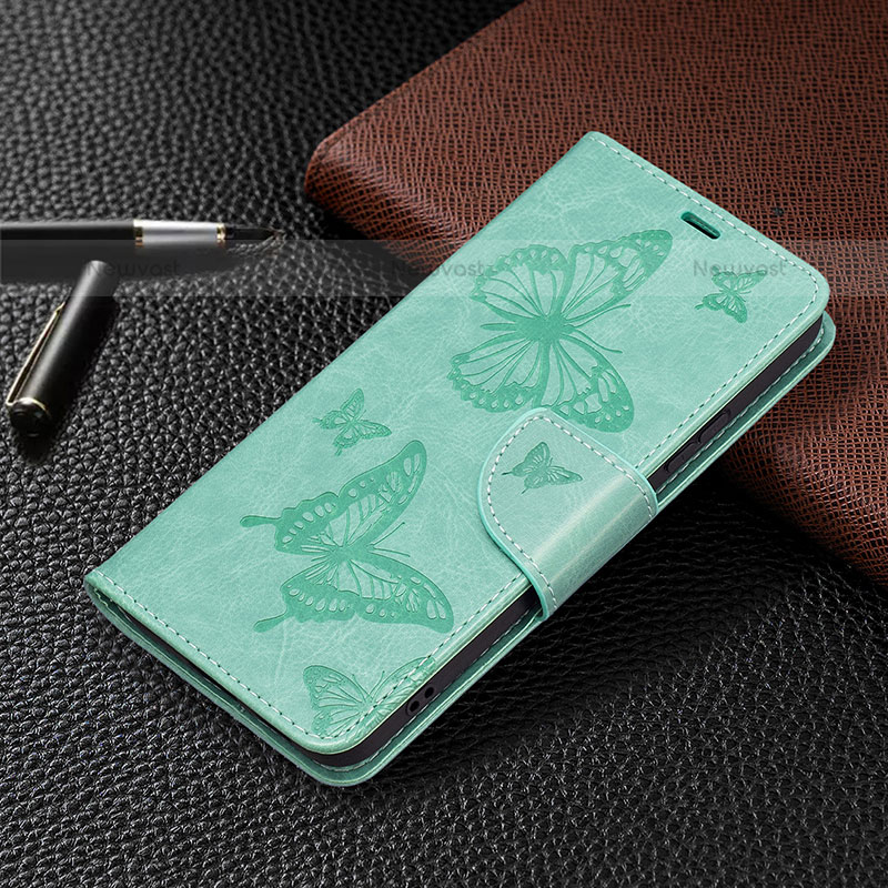 Leather Case Stands Butterfly Flip Cover Holder B13F for Samsung Galaxy S21 FE 5G Green